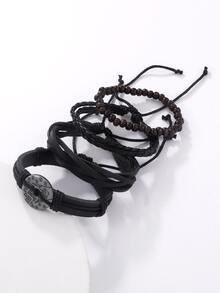 Hombres Pulsera de cuerda con diseño geométrico con diseño redondo - Negro - Ver 5