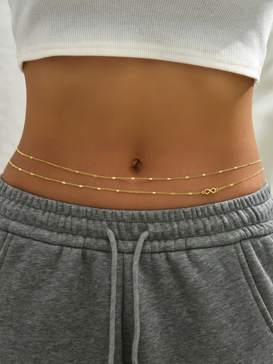 2 cái/bộ Chuỗi thắt lưng tối giản - Vàng - Xem 1