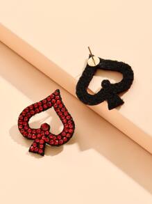 Rhinestone Spade Stud Earrings - Red - View 2