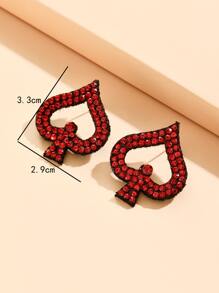 Rhinestone Spade Stud Earrings - Red - View 3