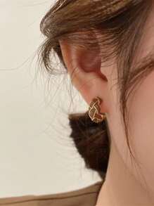 Bông tai vòng bít chi tiết bện - Màu Khaki - Xem 1