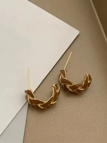 Bông tai vòng bít chi tiết bện - Màu Khaki - Xem 2