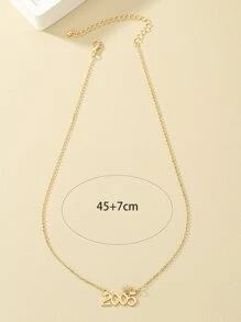 Crown & Year Number Charm Necklace - Yellow Gold - View 3