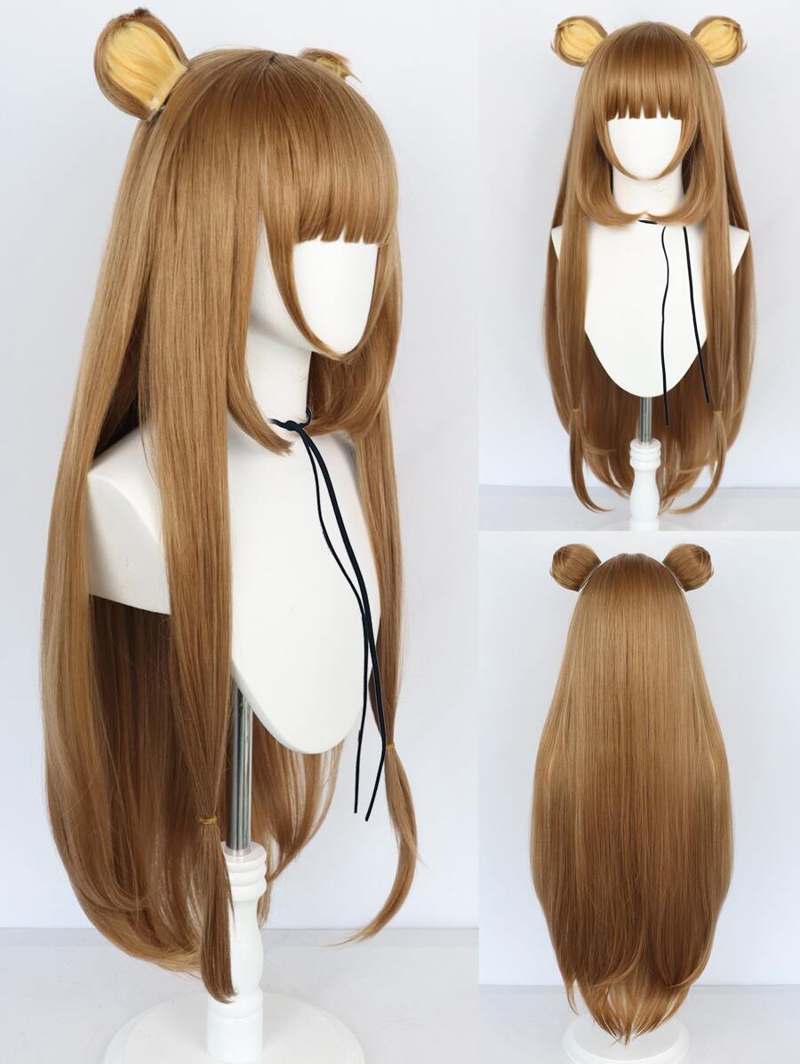 Peluca sintética cosplay extra larga recto con tupe - Marrón - Ver 1