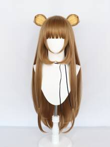 Peluca sintética cosplay extra larga recto con tupe - Marrón - Ver 3