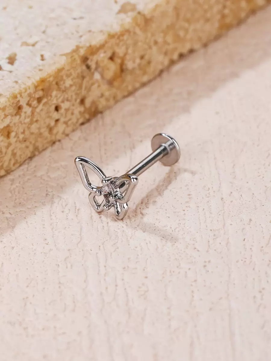 1 bông tai hình bướm trang trí bằng đá rhinestone - Bạc - Xem 1