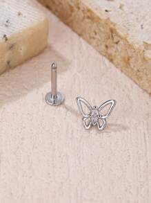 1 bông tai hình bướm trang trí bằng đá rhinestone - Bạc - Xem 2