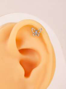 1 bông tai hình bướm trang trí bằng đá rhinestone - Bạc - Xem 3