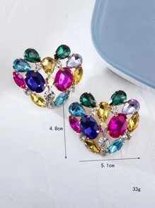 Random Color Rhinestone Heart Stud Earrings - Multicolor - View 4