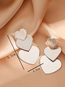 1 par de pendientes con forma de corazón triple exagerada y personalizada, accesorios de oreja retro metálicos, regalo para la novia - Plateado - Ver 4