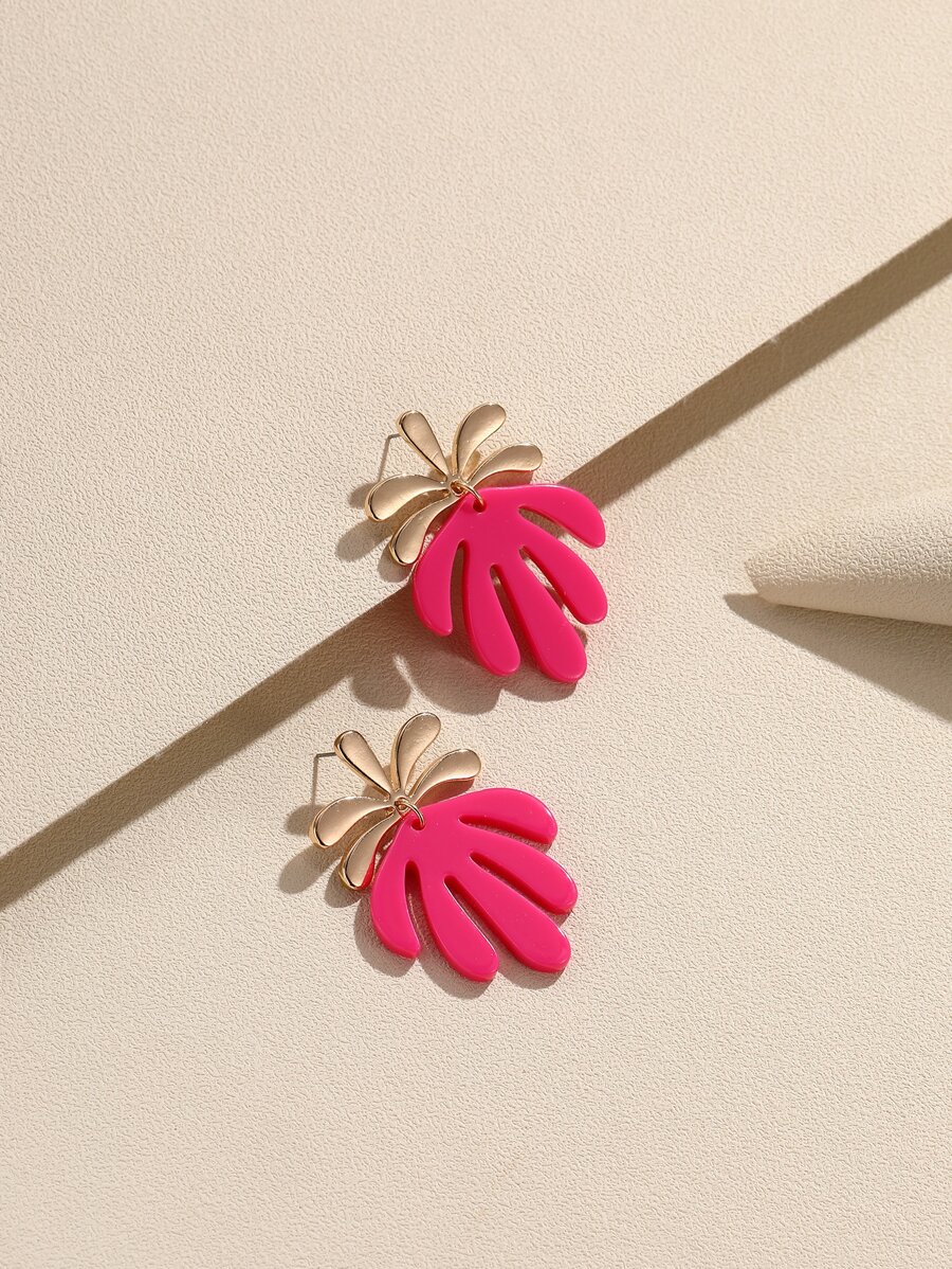 Pendientes largos hoja - Rosa Fucsia - Ver 1