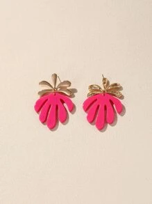 Pendientes largos hoja - Rosa Fucsia - Ver 2