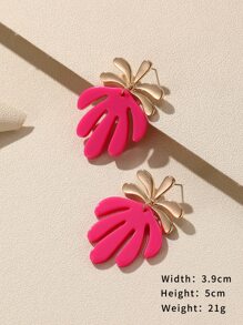 Pendientes largos hoja - Rosa Fucsia - Ver 3