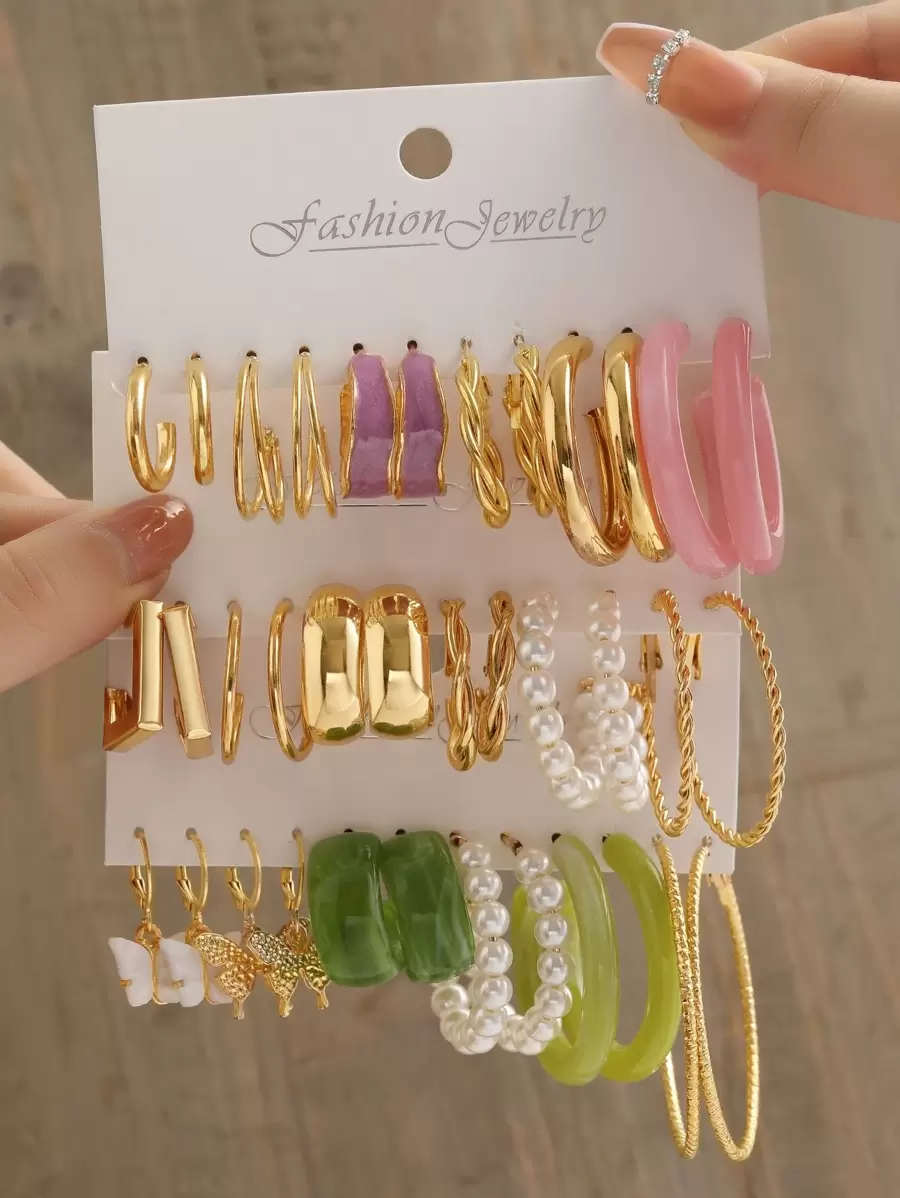 18pairs/Set Faux Pearl Decor Hoop Earrings - Multicolor - View 1