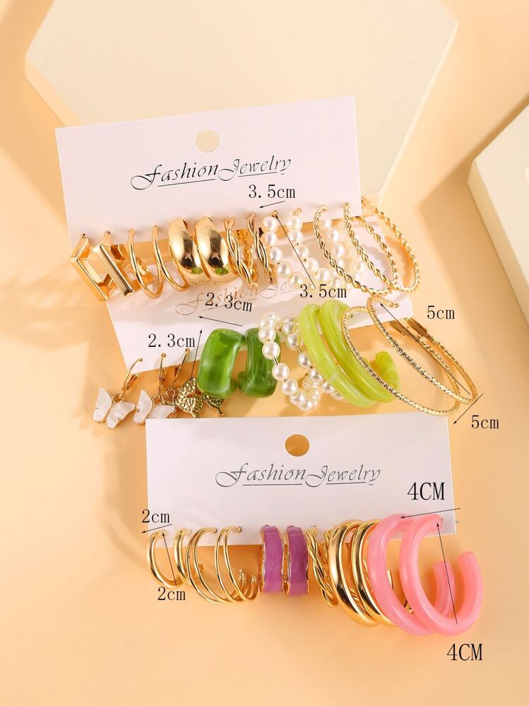 18pairs/Set Faux Pearl Decor Hoop Earrings - Multicolor - View 3