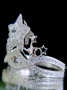 方晶鋯石星形裝飾戒指 - 銀色 - 查看 2