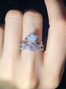 方晶鋯石星形裝飾戒指 - 銀色 - 查看 3