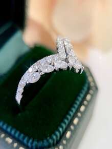 Cubic Zirconia Decor Ring - Silver - View 2