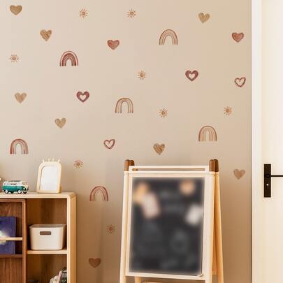 4 件套心形和彩虹印花墙贴，卡通 PVC 太阳和心形印花墙贴，家居装饰贴纸，墙贴，乙烯基贴花，春季装饰品，让您的家焕然一新，节日装饰贴纸礼物生日毕业
