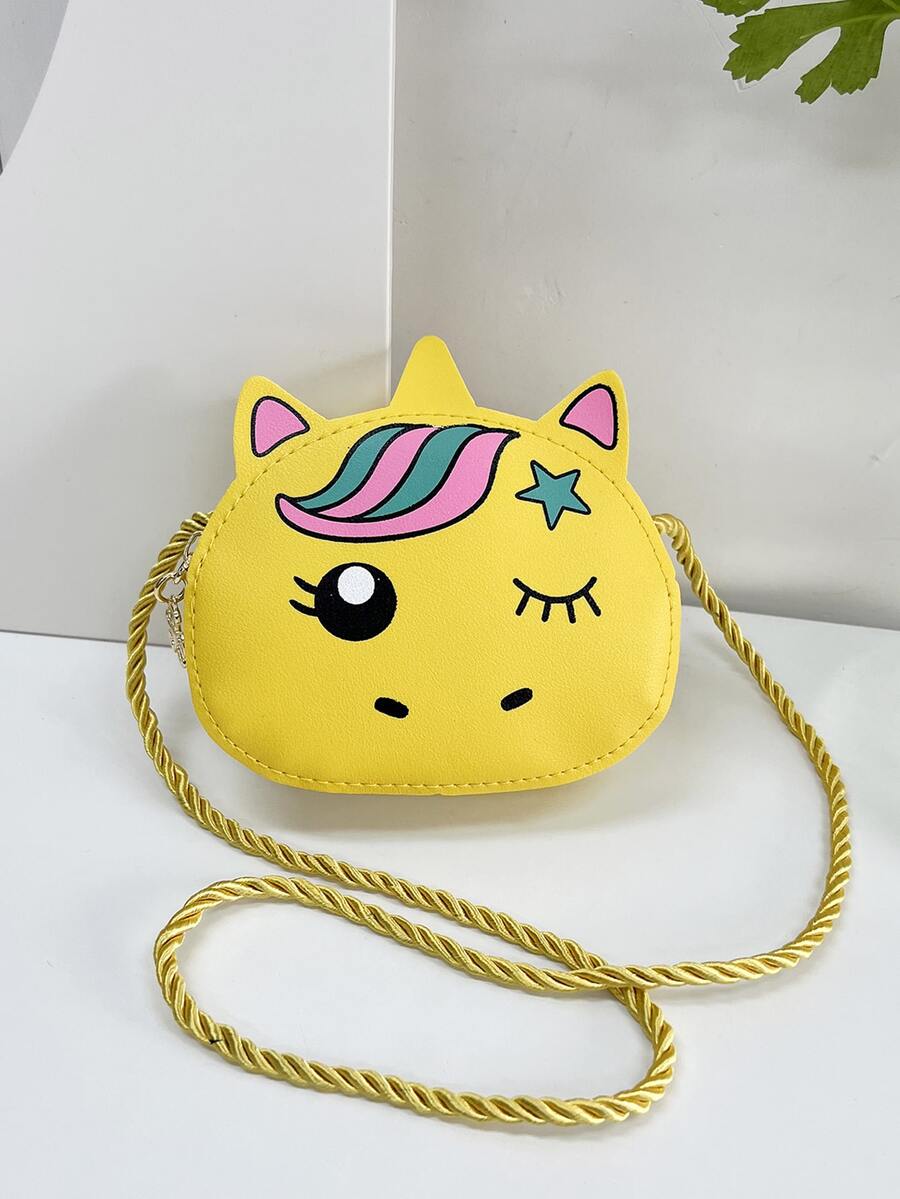 1個少女pu皮革拉鍊關閉可愛的兒童小型斜背包,適合四季日常使用 - 黃色 - 查看 1