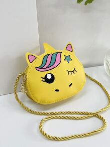 1個少女pu皮革拉鍊關閉可愛的兒童小型斜背包,適合四季日常使用 - 黃色 - 查看 8