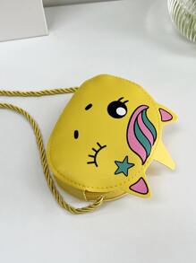 1個少女pu皮革拉鍊關閉可愛的兒童小型斜背包,適合四季日常使用 - 黃色 - 查看 9