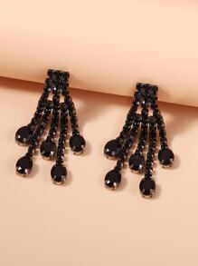 Rhinestone Tassel Drop Earrings - Gun Black - View 1