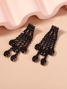 Rhinestone Tassel Drop Earrings - Gun Black - View 2