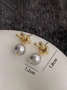 Bông tai hình giọt nước trang trí bằng ngọc trai & nút thắt - Nhiều màu - Xem 3