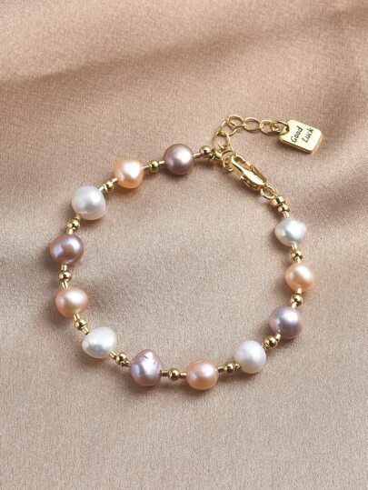1 pieza Pulsera de perla natural chapada en oro de 18K, regalo para el Día de la Madre, Día de San Valentín, cumpleaños, compromiso, boda, novia
