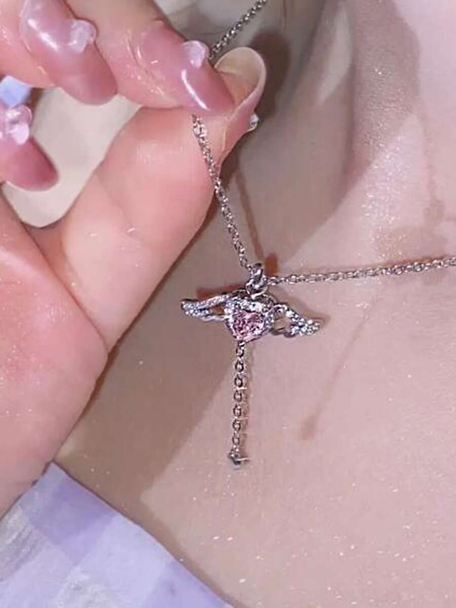 Vòng cổ trái tim & cánh đính đá Cubic Zirconia - Nhiều màu - Xem 1