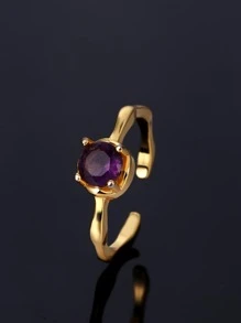 Rhinestone Decor Cuff Ring - Purple - View 1