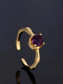 Rhinestone Decor Cuff Ring - Purple - View 4