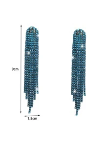 Rhinestone Tassel Drop Earrings - Navy Blue - View 4