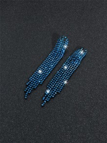 Rhinestone Tassel Drop Earrings - Navy Blue - View 6