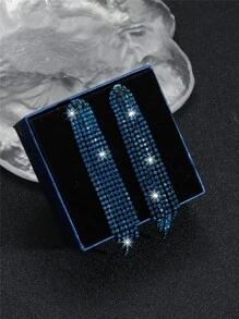 Rhinestone Tassel Drop Earrings - Navy Blue - View 7