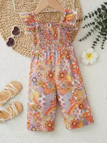 SHEIN Mono Con Estampado Floral Y Borde De Volantes Para Bebés Niña - Naranja - Ver 9