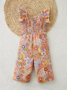 SHEIN Mono Con Estampado Floral Y Borde De Volantes Para Bebés Niña - Naranja - Ver 10