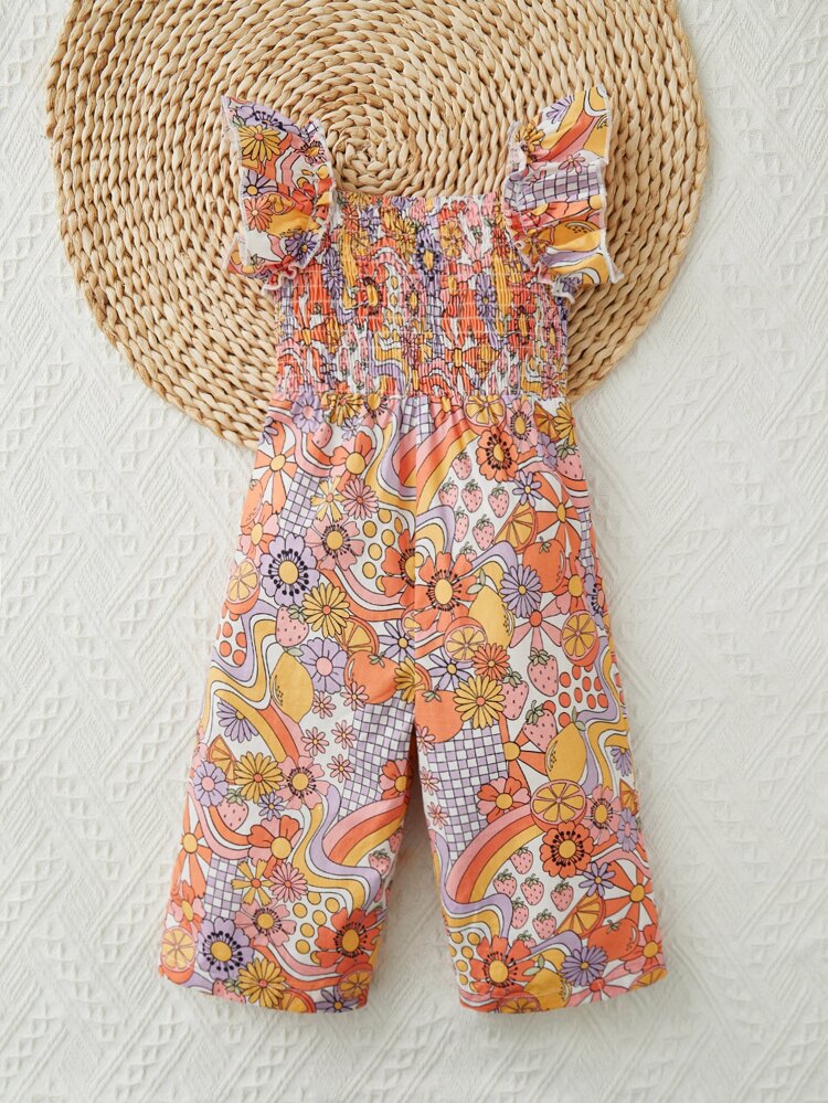 Baby Girl Floral Print Ruffle Trim Jumpsuit