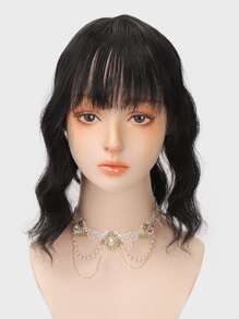 Short Curly Synthetic Hair Topper - Black - View 5