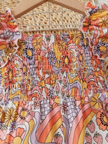 SHEIN Mono Con Estampado Floral Y Borde De Volantes Para Bebés Niña - Naranja - Ver 7