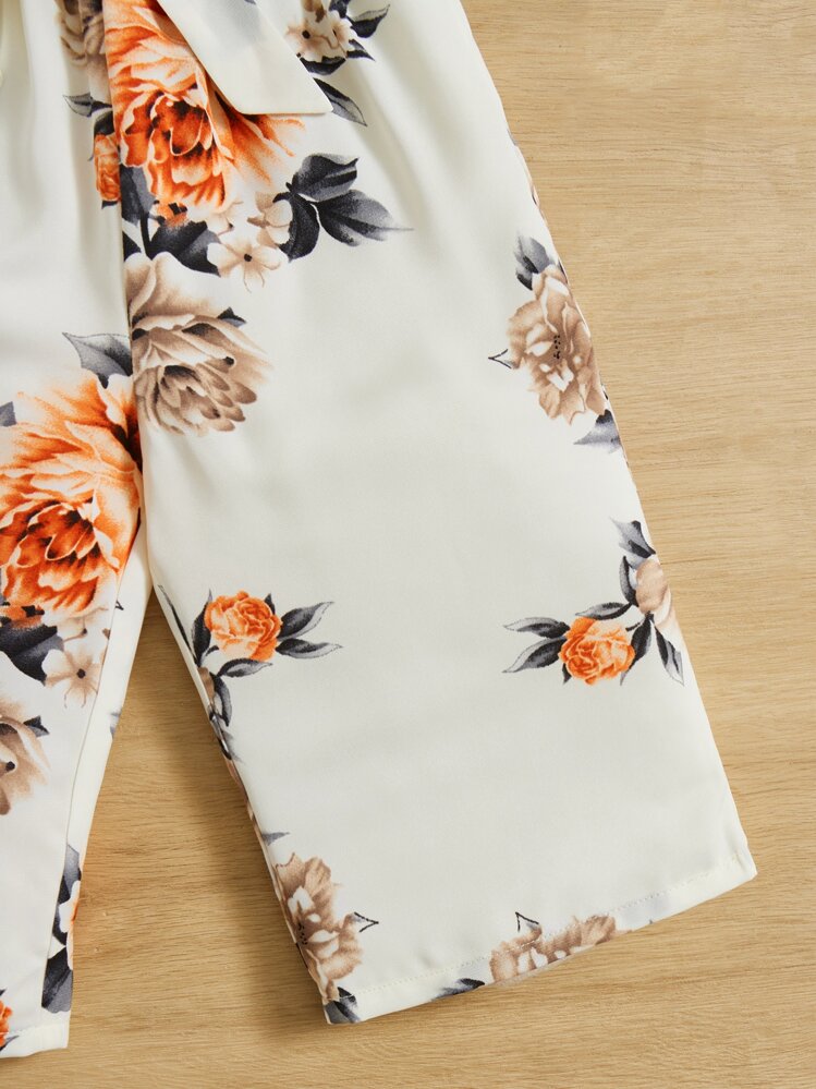 SHEIN Baby Girl Floral Print Belted Halter Jumpsuit - Multicolor - View 3