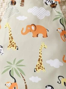 男嬰卡通動物印花背帶連體衣 - 卡其色 - 查看 4