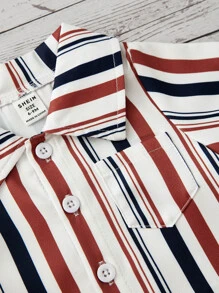 Baby Boy Striped Print Shirt & Shorts Without Tee - Multicolor - View 4