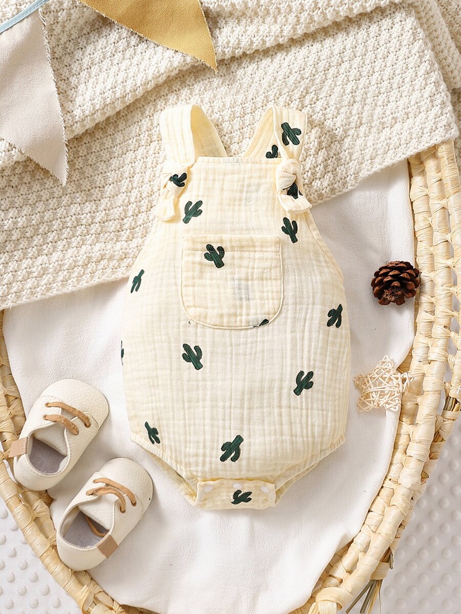 男嬰仙人掌口袋貼布背帶連體衣 - 米色 - 查看 1