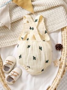 男嬰仙人掌口袋貼布背帶連體衣 - 米色 - 查看 2