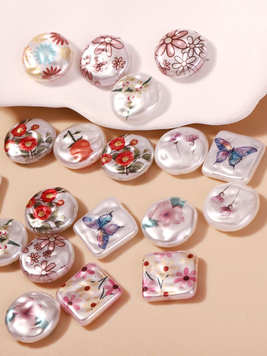 20入組/套隨機花朵圖案人造珍珠設計DIY珠子 - 彩色 - 查看 1