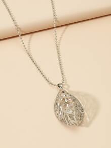 Hollow Out Leaf Pendant Necklace - Silver - View 2