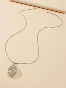 Hollow Out Leaf Pendant Necklace - Silver - View 3
