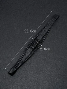 1 件装欧美时尚多层编织男士皮革手链带磁扣，简约朋克风格腕绳 - 黑色 - 查看 3